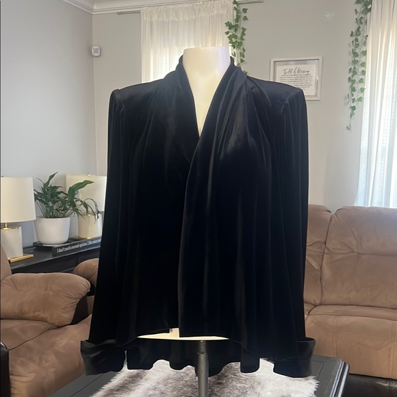 Another Thyme Women's Vintage Black Velvet Open Jacket with Shoulder Pads Size S - Picture 1 of 11